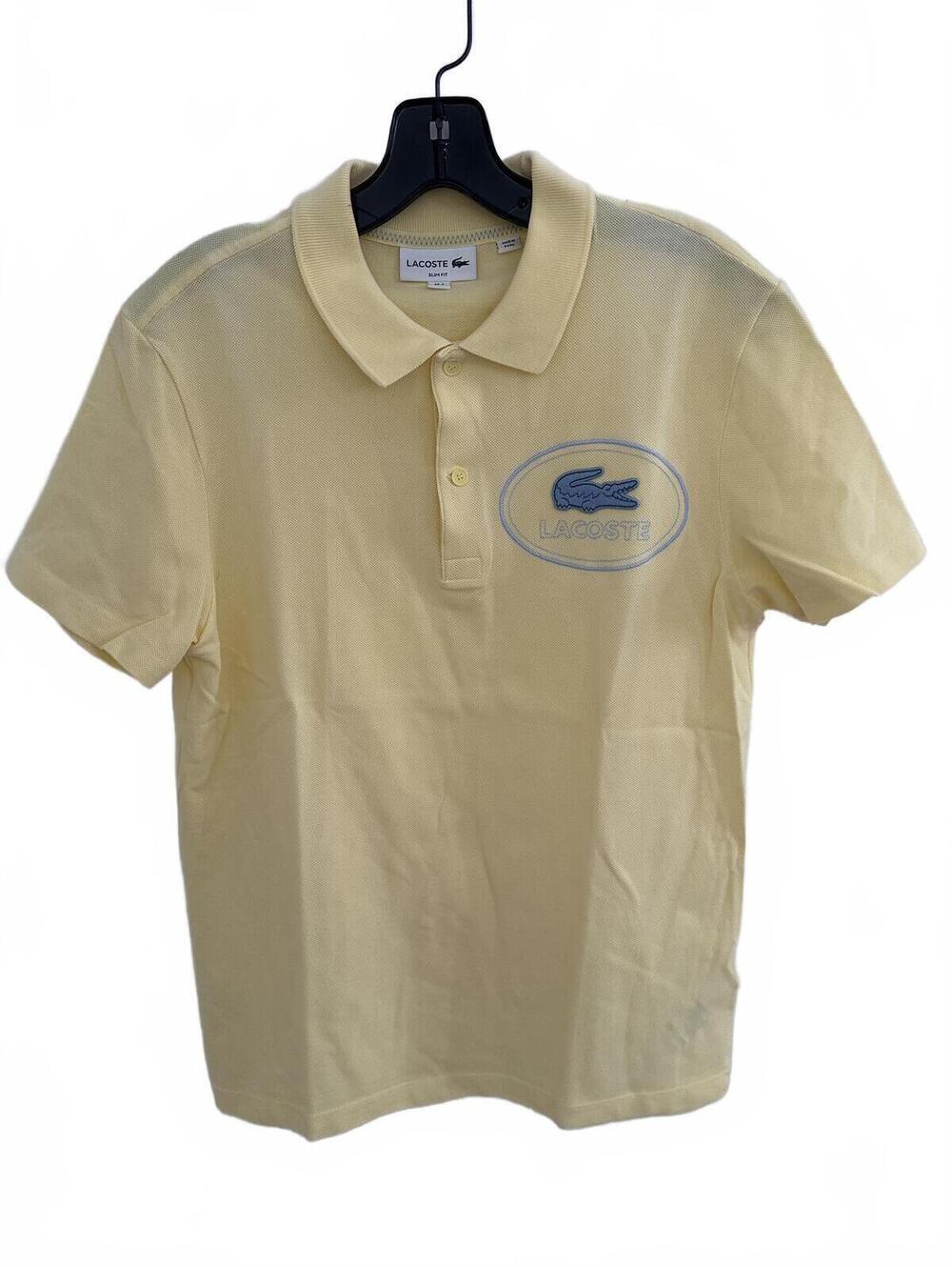 Lacoste Slim Fit Yellow 100% Piqué Cotton Big Embroided Logo Polo Shirt - Size M